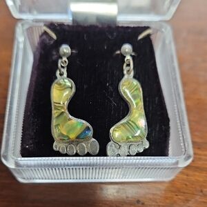 Silver and Green Footprint Earrings
